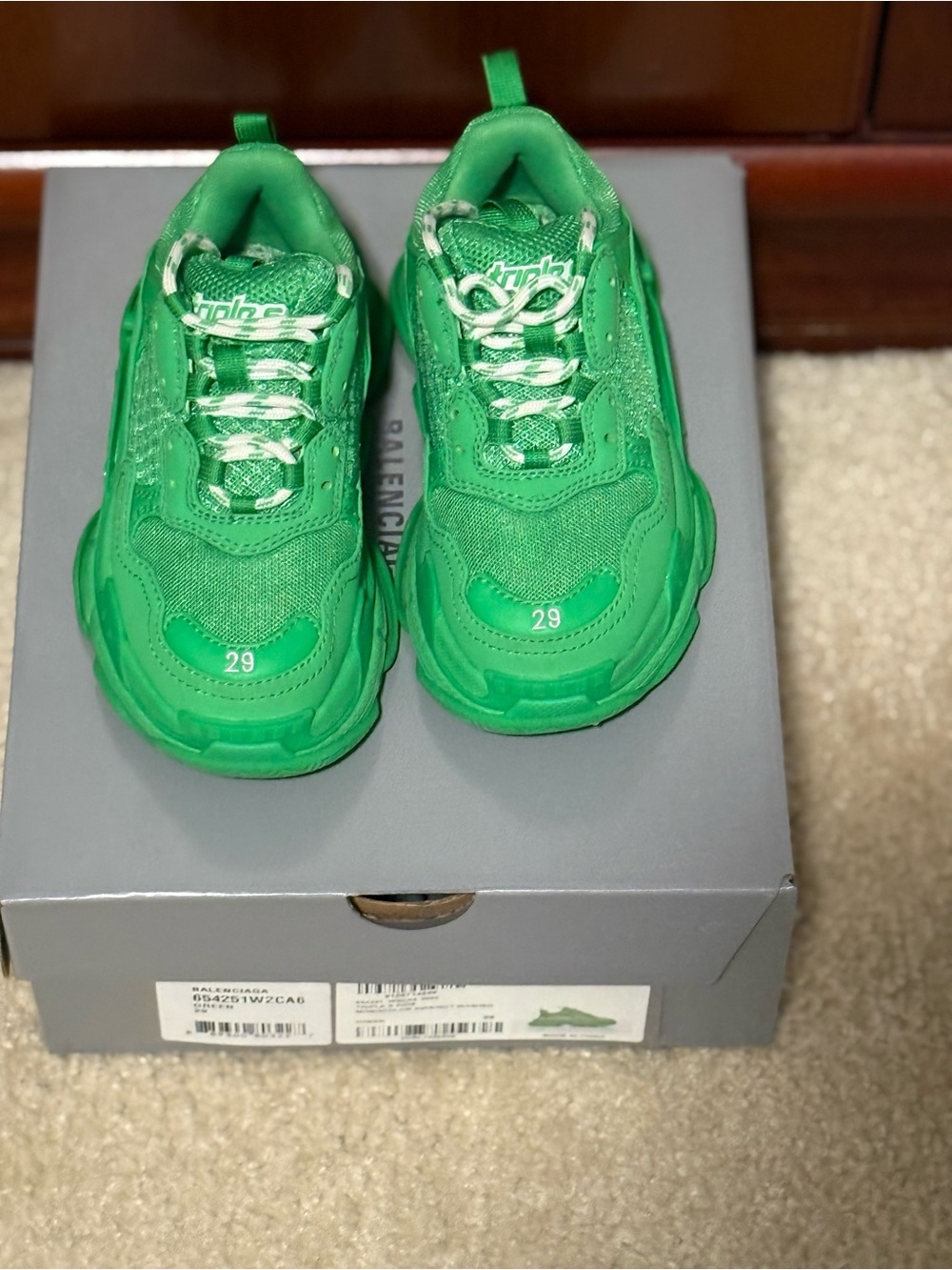 Balenciaga Kids Green Triple S Style Sneakers